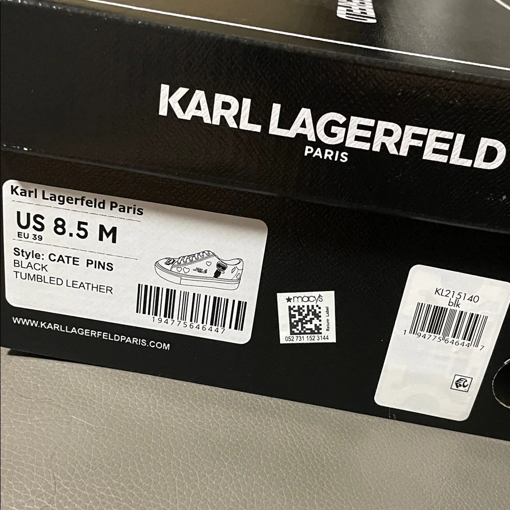 Karl Lagerfeld Paris Black Leather Sneakers with Cate Pins - Picture 4 of 10